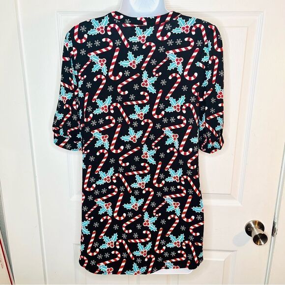 Modcloth Winning Them Over Short Sleeve Holiday Top Black Candy Cane M NWT - Picture 6 of 9
